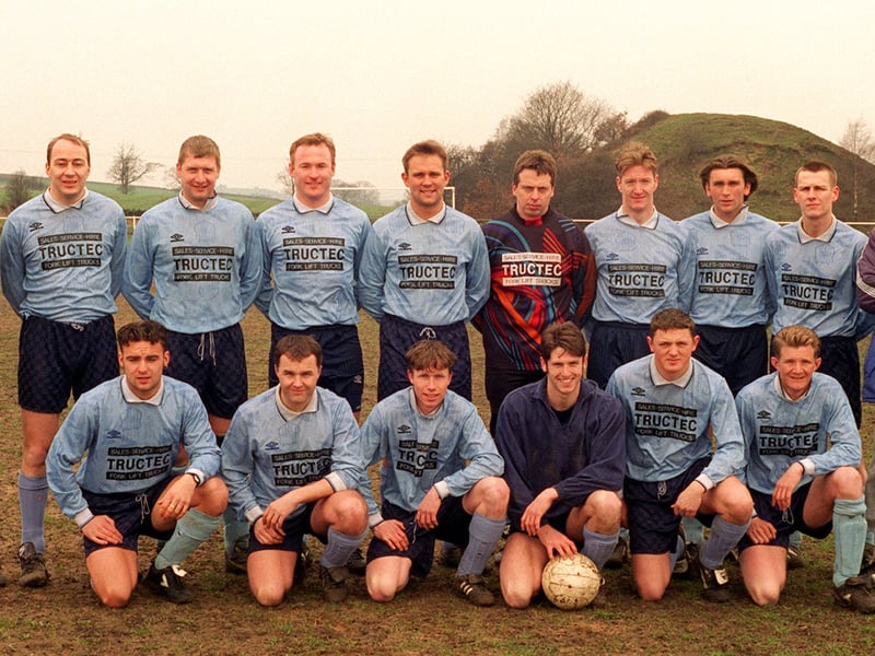 Lower Hopton AFC, who played in Division 1 of the County Amateur League, pictured in April 1996. Back row, from left, are Chris Newsome (assistant coach), Martin Cripps, Darren Storey, Andy Summersgill, Steve Sullivan, Andy Shaw, Dave Paige, Michael Wriggles, Ashley Airy and Peter Mumby (coach). Front row, from left, are Darren Dransfield, Shaun Moyser, Matthew Adams, Mick Clark (captain), Neil Riley and Andy Carrington.