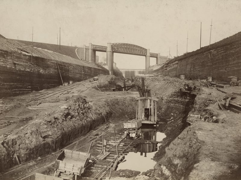 Latchford Railway Viaduct over the Manchester Ship Canal at Warrington, Cheshire, in around 1890