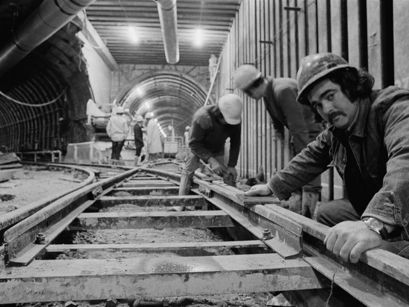 Jeff Philpott at work during the construction of the Channel Tunnel in January 1975