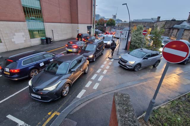 Traffic jam at Sheffield station.