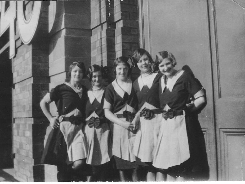Usherettes in the Palace Building, Blackpool in 1928, inlcuding Joan Lawrenson's mother