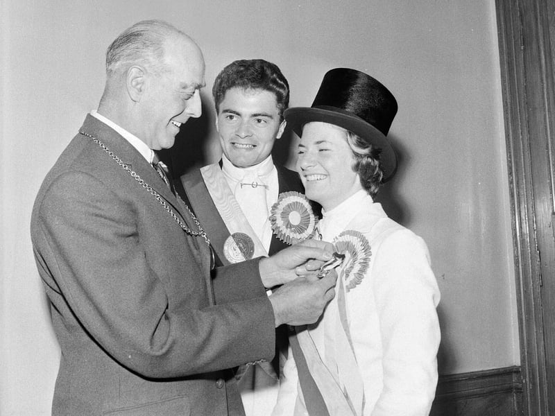Musselburgh's Honest Lad and Lass are invested with their medallions by Provost Robert ArthurJuly 1965.