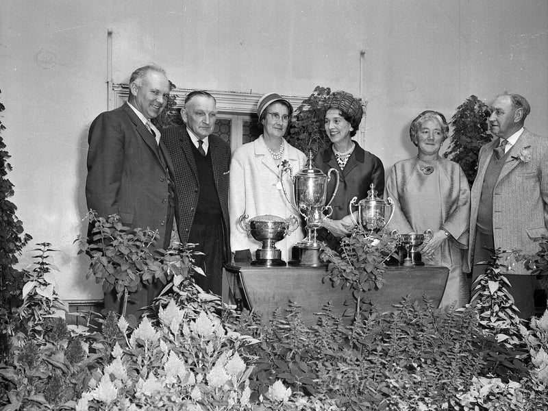 Mrs J Lowe presenting trophies at the Musselburgh Horticultual Society Flower Show in October 1963.