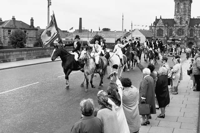 Musselburgh's Lad and Lass lead the procession through the streets of the Honest Toun in July 1966.