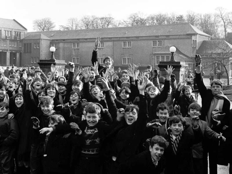 Pupils from Musselburgh Grammar School enjoy a half-day holiday thanks to a one-day teachers strike in December 1965.