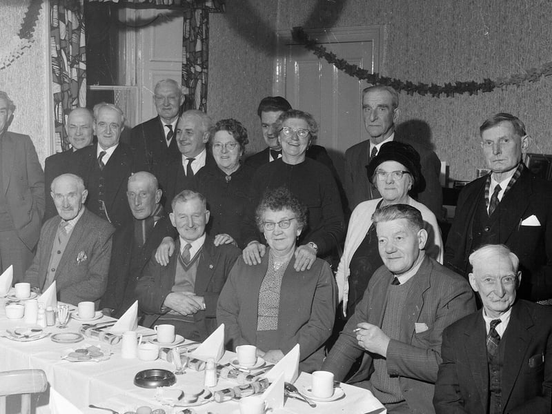 30 old age pensioners are treated to a festive dinner at the Musselburgh Arms Hotel in December 1964.
