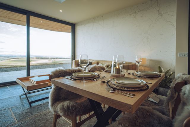 The dining table seats four.