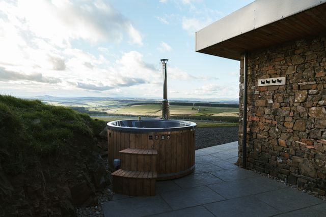 The hot tub sits on the property's terrrace.