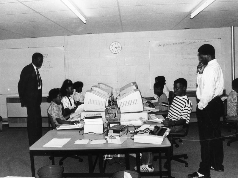 Children pictured in December 1988 learning computer skills at the Chapeltown and Harehills Assisted Learning Computer School (CHALCS) based at Technorth, number 9 Harrogate Road. The project was funded by Task Force and took place outside school hours, on weekends and during the summer and Easter school holidays.