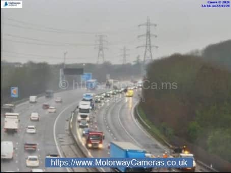 Three lanes are closed on the M1 as contractors have been called for 'additional repairs' to a pothole that was only filled in this morning.