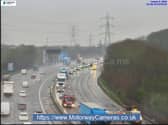 Three lanes are closed on the M1 as contractors have been called for 'additional repairs' to a pothole that was only filled in this morning. 