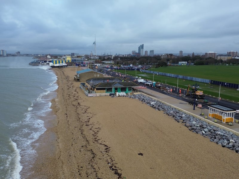 Work continues on the sea defences in front of Southsea Common