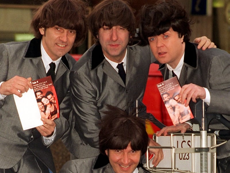 Do you remember The Bootleg Beatles? They arrived by train at Leeds City Station ahead of a concert at Leeds University. Pictured, from left, is Neil Harrison, Andre Barreau, Paul Cooper and front Rick Rock.