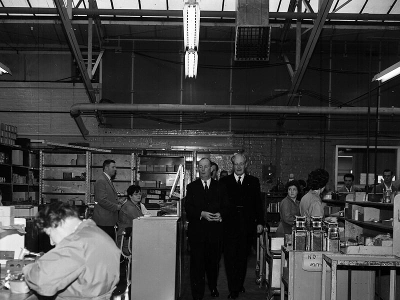 Prime Minister Harold MacMillan visiting the Ferranti factory in Pilton in October 1962.