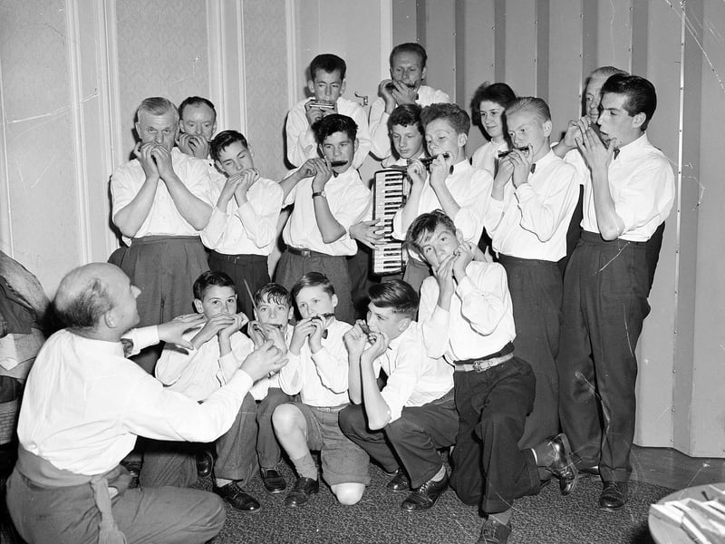 The Harmonica Aces from West Pilton take part in a talent contest at the YMCA Theatre in July 1958.
