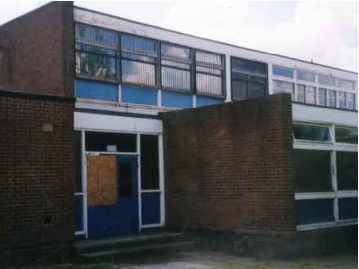 Bluestone County Primary School, on Park Grange Drive, Norfolk Park, Sheffield, pictured in 2002, the year it closed