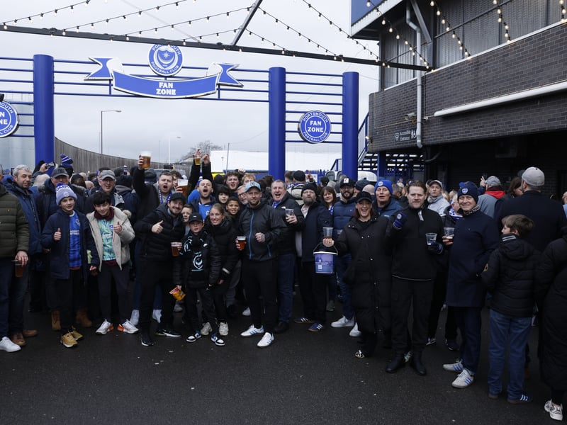 Excited fans inside the Fans Zone at Fratton Park