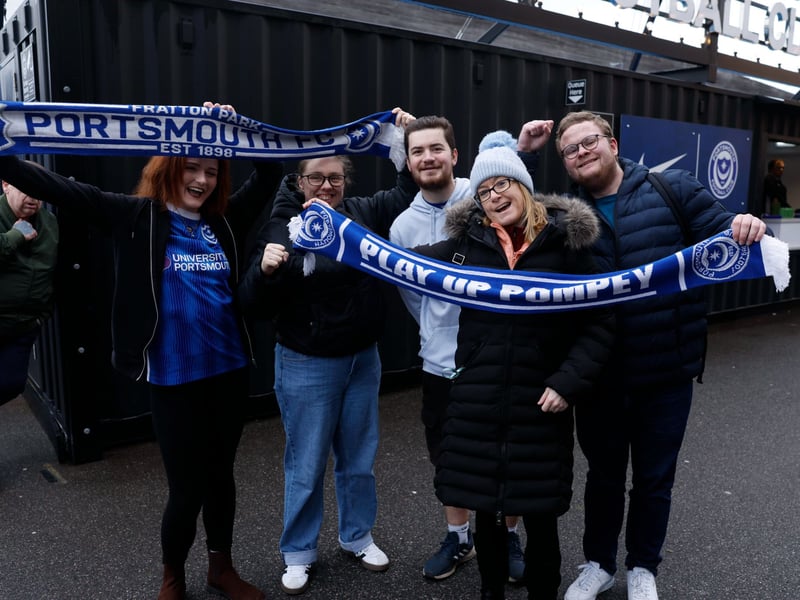 Excited fans arrive at Fratton Park ahead of the South Coast derby