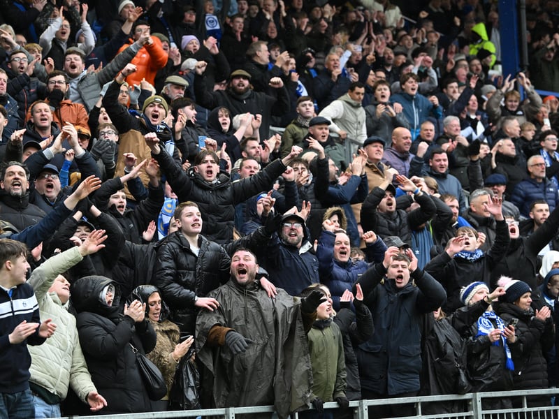 Pompey fans backing their team in the south-coast derby against Southampton. 