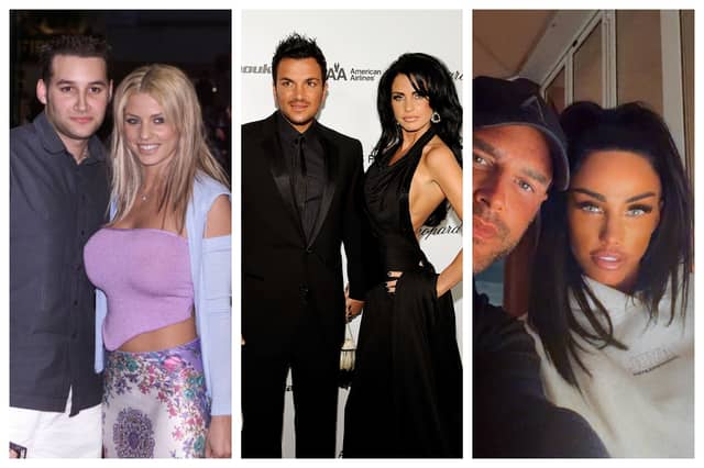 Katie Price is now married to Lee Andrews (pictured far right). She previously dated Dane Bowers and was married to Peter Andre