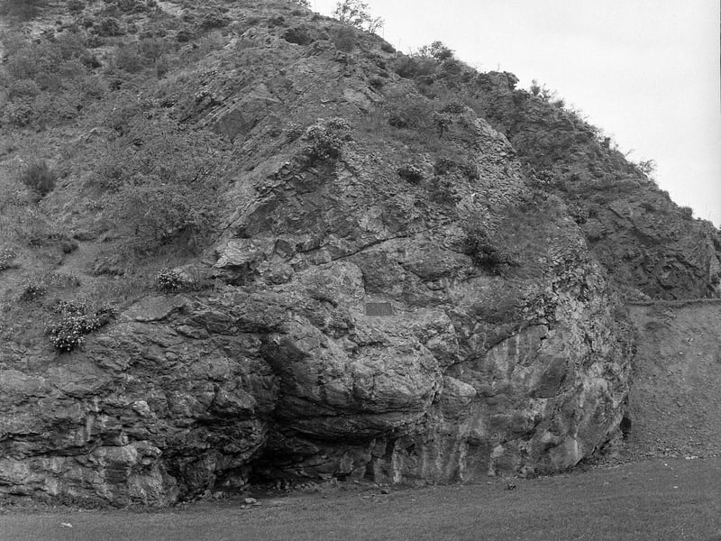 A rock formation at Blackford Glen Road in November 1964.