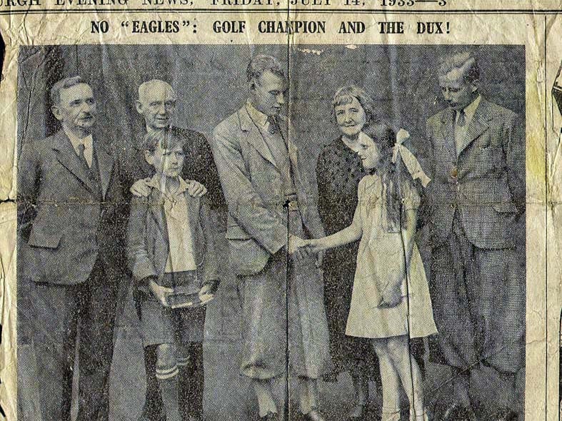 A cutting from a 1933 edition of the Evening News showing Evelyn receiving the school's dux prize. Her family later thought it would be fitting to set up a fund in her memory to benefit Tollcross Primary School.