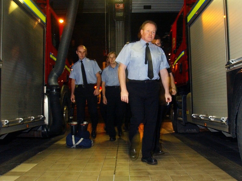Pictured in November, 2002, firefighters returned to work at Tollcross Fire Station after the completion of a 48 hours strike.