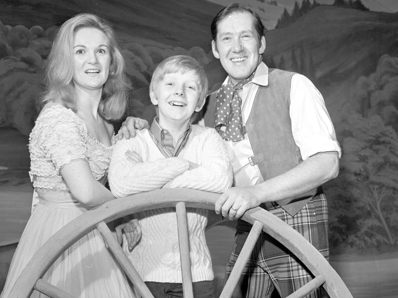 Kenneth McKellar, Helen McArthur and 14 year old Edinburgh schoolboy Alex Brodie at the King's Theatre in December, 1969, where The World of Jamie was being performed.