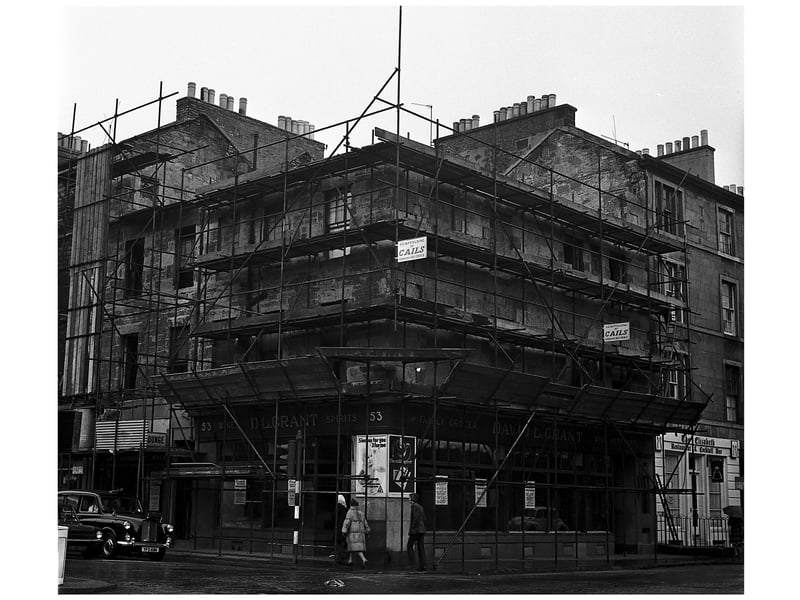 Demolition of part of a tenement block in Home Street, Tollcross, Edinburgh in February, 1974.