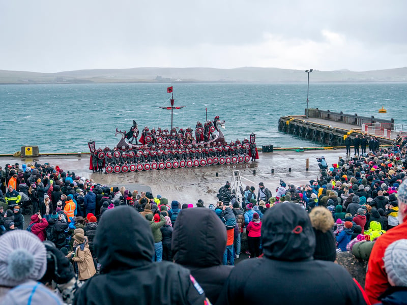 The Jarl Squad on the galley at the harbour in Lerwick.