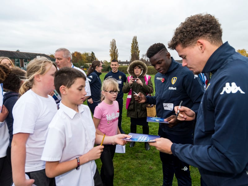 November 2016 and two Leeds United players - Kalvin Phillips and Ronaldo Vieira - visited Middleton Primary School. They are pictured signing autographs.