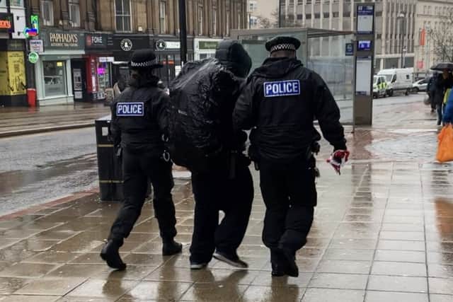 A man is arrested on suspicion of criminal damage in Sheffield city centre.