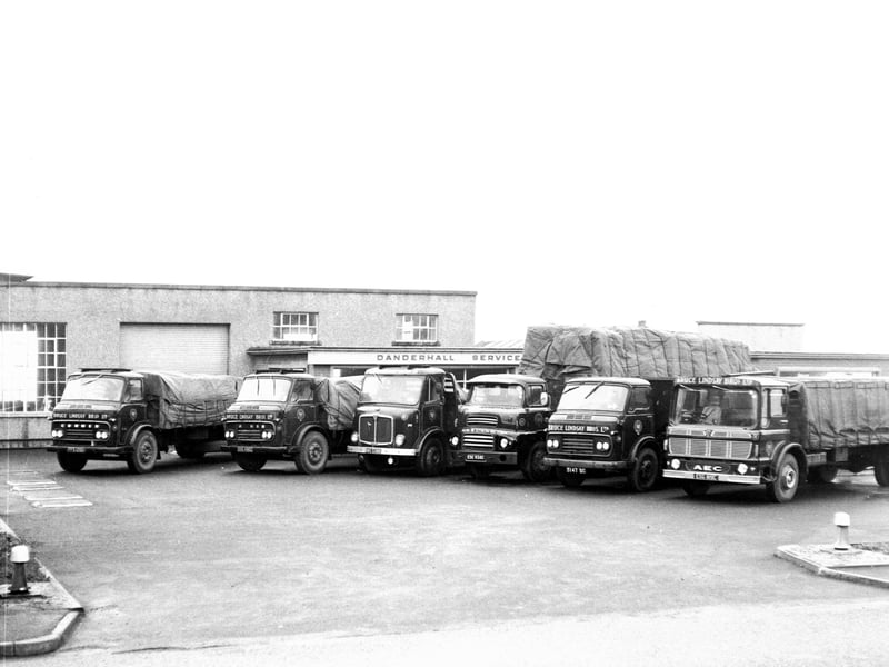Fleet of Bruce Linday Oils lorries at Danderhall Service Station in April 1966.
