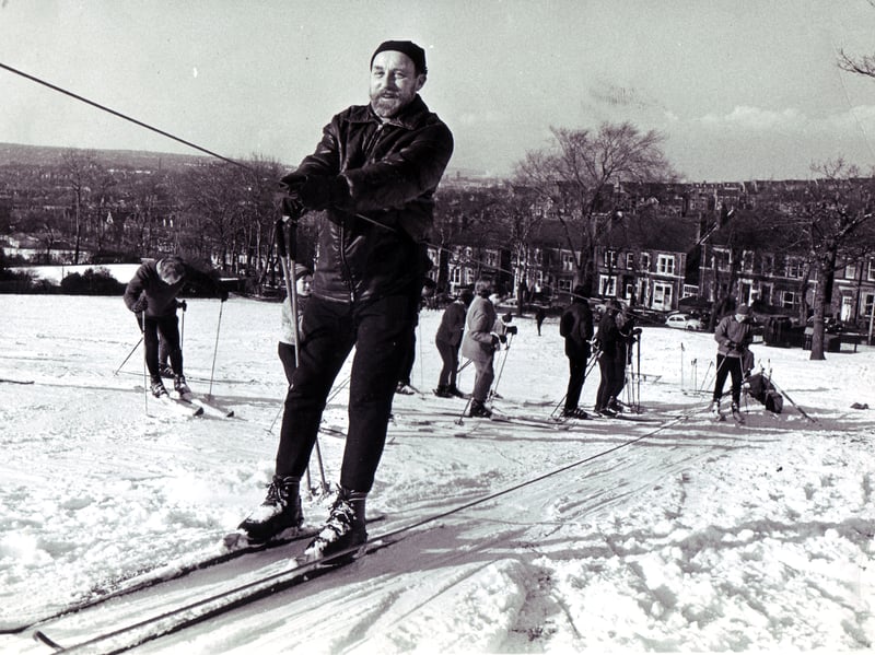 Skiing in Meersbrook Park, Sheffield, in March 1970