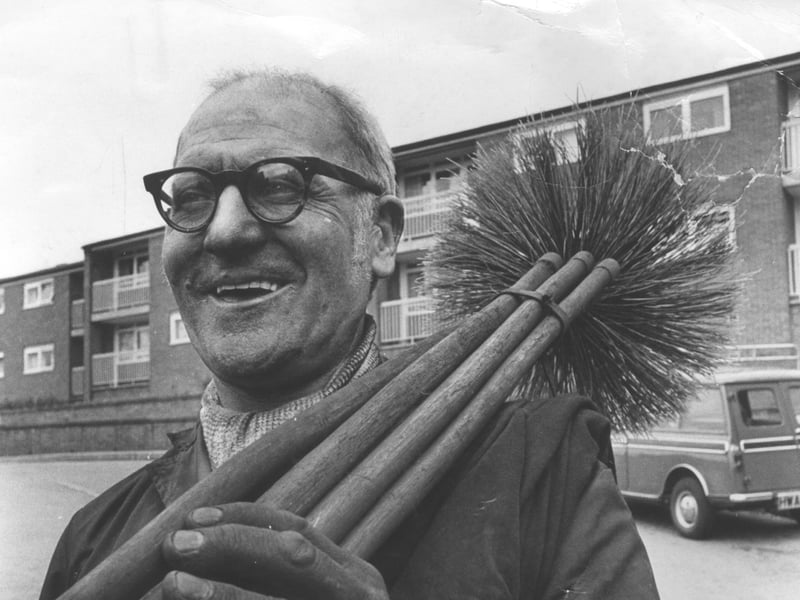 Chimney sweep Albert Blagden, of Nottingham Street, Pittsmoor, Sheffield, in June 1971