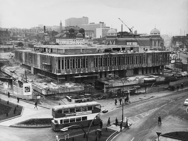 Bradford's new law courts take shape in January 1971, with the Alhambra theatre in the background