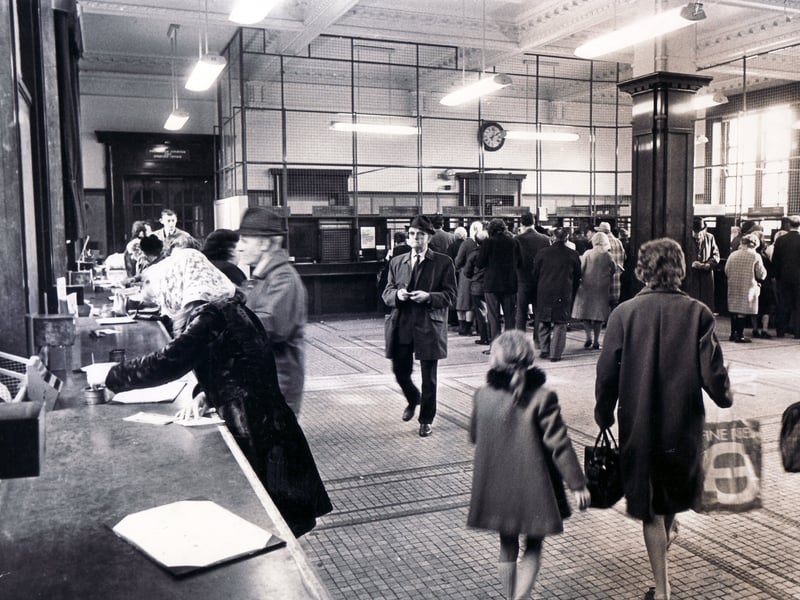 A busy day at the General Post Office in Fitzalan Square, Sheffield, in 1971