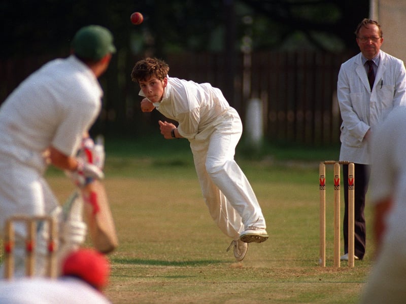Colton CC bowler Lawrence Budd in action against Highbury CC during the Leeds and District Cricket League Division 2 clash in July 1996.