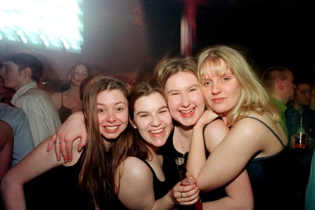 Revellers at the Room at the Top nightclub, Bathgate, in 1998