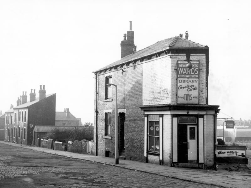 The junction of Westfield Crescent on the left and Woodsley Road on the right. The building on the corner is number 96 Woodsley Road. At this end is the Reginald Ward Newsagents. Pictured in November 1967.