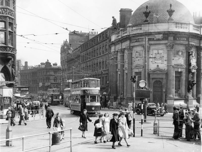 Trams on Boar Lane.