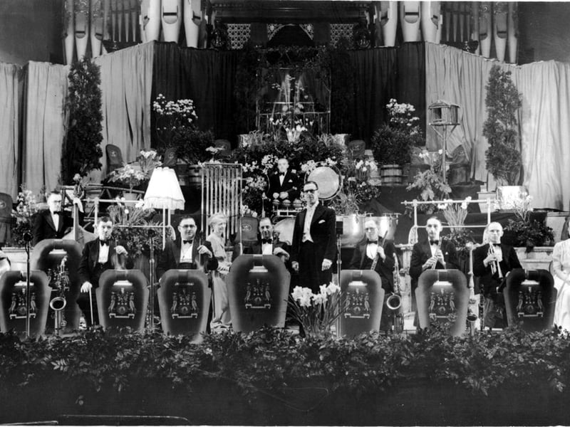 The old Leeds Town Hall Light Orchestra on stage at Leeds Town Hall in 1947.