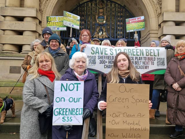 Green belt homes protesters at Sheffield Town Hall.