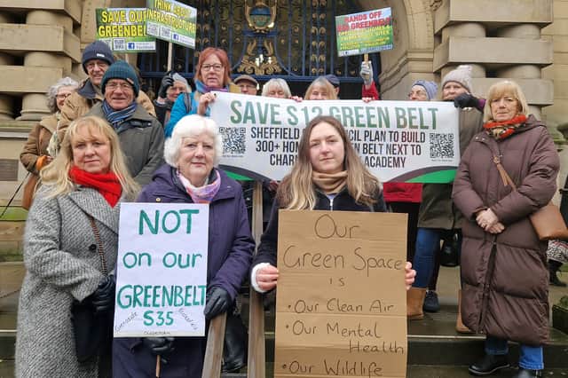 Green belt homes protesters at Sheffield Town Hall.