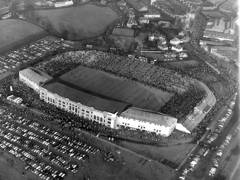 Fans arriving at Murrayfield Stadium in February 1966.