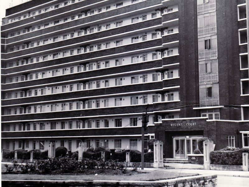 Regent Court flats, on Bradfield Road, Sheffield, with a mass of TV aerials on the roof, about which local residents were complaining, in October 1961