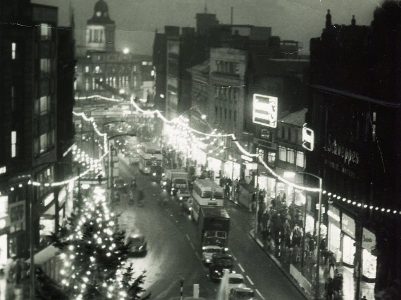 A look at the Christmas lights on Fargate, Sheffield city centre, in 1961