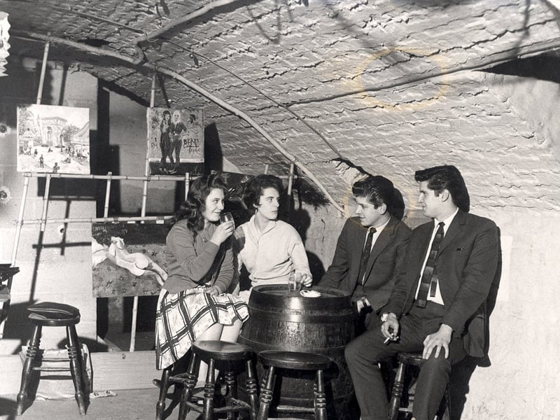 Inside the Sheffield jazz venue, Club 60, in the cellars of the Acorn Inn, Shalesmoor, in January 1961. It was reputed that the ghost of a murdered mak walked the cellars.