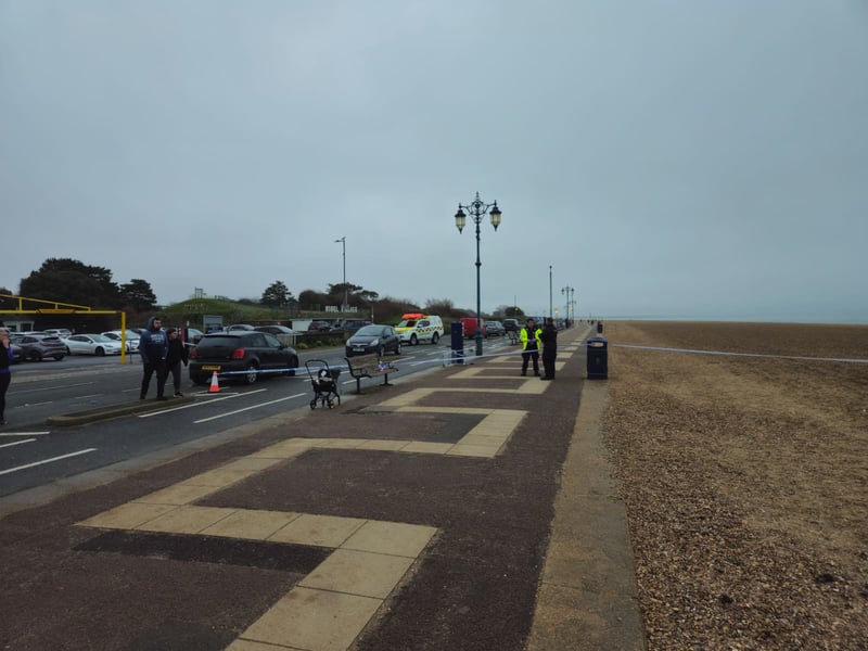Police taped off much of Eastney beach.