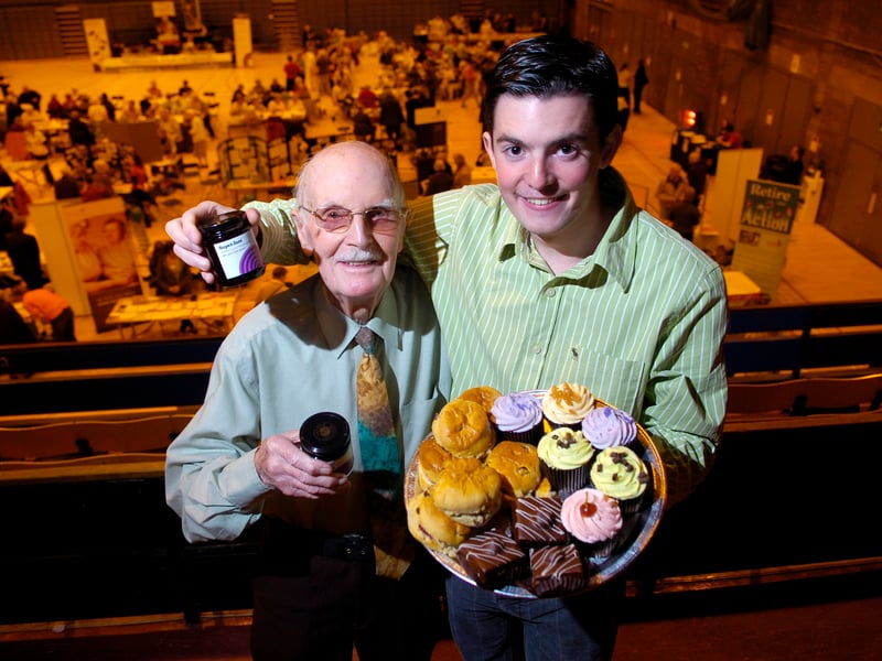 The SuperJam tea party took place at Meadowbank Sports Centre in October, 2010.  The event was organised by SuperJam, Edinburgh Leisure and Edinburgh City Council to celebrate Older People's Week.  Pictured - SuperJam's Fraser Doherty with 100-year-old man Dan Orr.